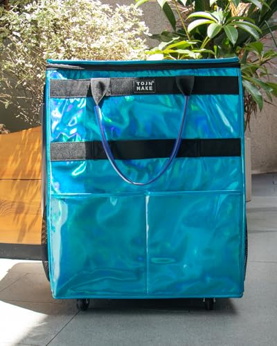 Reusable Grocery Bag with Wheels, Large Glitter Blue Rolling Tote - color: Glitter Blue, size: Large