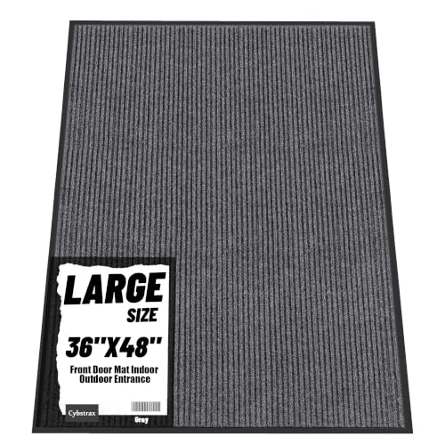 Front Door Mat 3'x4', Heavy Duty Waterproof Indoor Outdoor Doormat, Grey Outside Entryway Rugs - color: Grey Double Stripes, size: 3' x 4'(Rectangular)