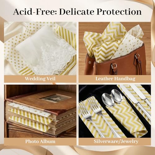 Koogel White and Gold Tissue Paper 100 Sheets, 20 X 14 inch for Gift Bags - color: White Gold