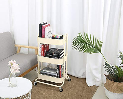 Melody House 3-Tier Metal Mesh Utility Rolling Cart Storage Organization Cart with Wheels, Beige - color: A- Beige