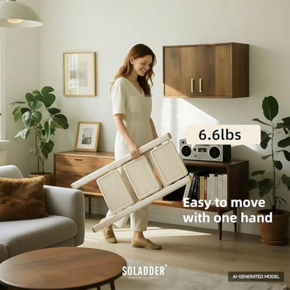 SOLADDER 3 Step Ladder, Folding Step Stool, Cream Chocolate - color: Cream Chocolate, size: 3 Step