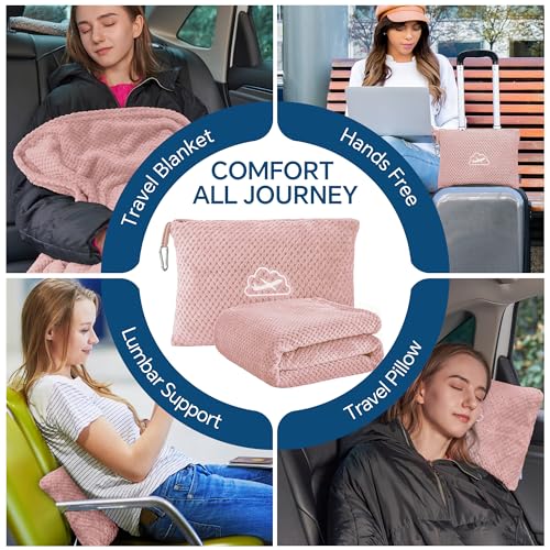 BEDELITE Travel Blanket with Bag, Jacquard Fleece Blanket 65"x40", Pink - color: Pink