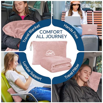 BEDELITE Travel Blanket with Bag, Jacquard Fleece Blanket 65"x40", Pink - color: Pink