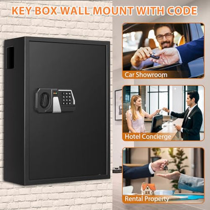 200 Keys Heavy Duty Fireproof Key Lock Box Wall Mount with Code&Hook Plates - size: 200 Keys