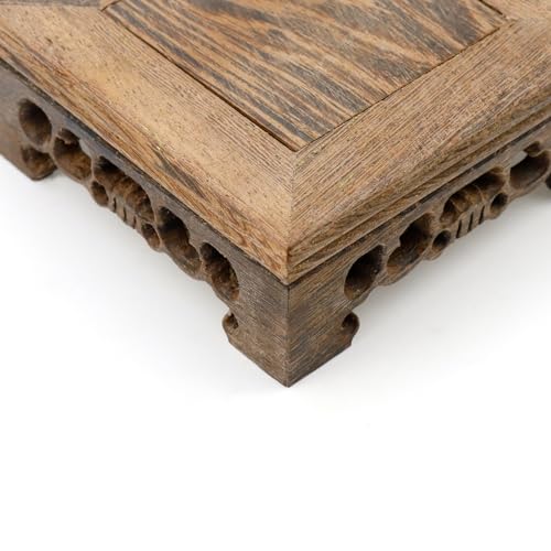 Wooden Display Stand Base 3.94"×3.94" Square Wood Carved Pedestal Oriental Style Stand for Vase, Teapot, Table Lamps - size: 3.94"×3.94"