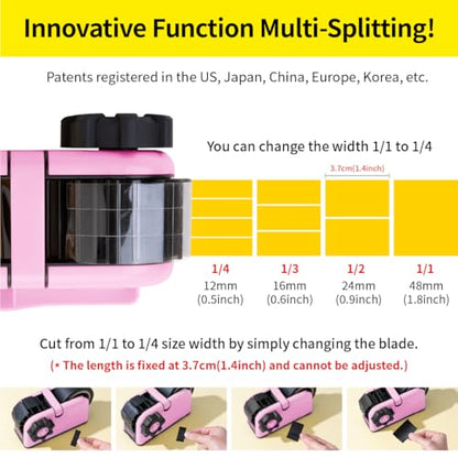 [TENDO°] TENDO Multi-Section Tape Dispenser, Custom Width Tape Cutter with 4 Cutting Sections, Built-in Safety Blade, Ergonomic Grip for Packing and Office Use, ZO-508(Pink) - color: Pink