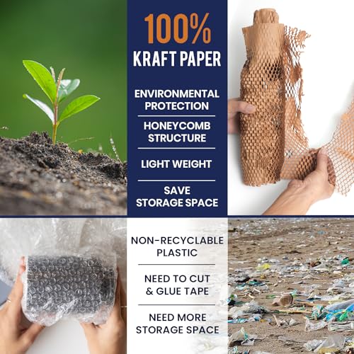 Honeycomb Packing Paper For Moving 15" x 300ft With Rope & Fragile Stickers - size: 15" x 300ft