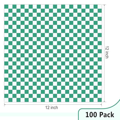 EcoDispose 12 x 12" Grease Resistant Deli Paper Precut Sheets, 100 Pcs - size: Green Checker 12"x12"