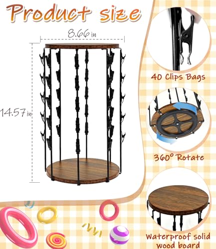 Chip Rack Display Stand, 5 Tier 40 Clip Display Stand, 360°Rotating - color: Brown - 2025 Upgraded