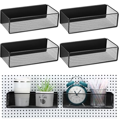 Tioncy 4 Pcs Magnetic Storage Bin Magnetic Locker Organizer for Pegboard Refrigerator Shelves Basket Container Wire Storage Holder for Kitchen Home Whiteboard(Black,10.6''l) - size: 10.6''L