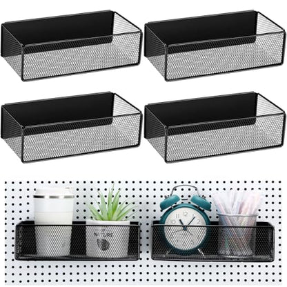 Tioncy 4 Pcs Magnetic Storage Bin Magnetic Locker Organizer for Pegboard Refrigerator Shelves Basket Container Wire Storage Holder for Kitchen Home Whiteboard(Black,10.6''l) - size: 10.6''L
