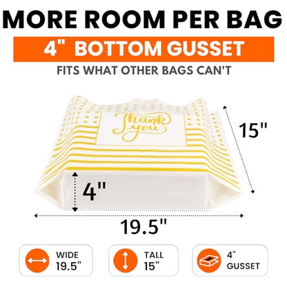 19x15 Large Thank You Bags with Handles, Shopping Bags for Small Business - color: White