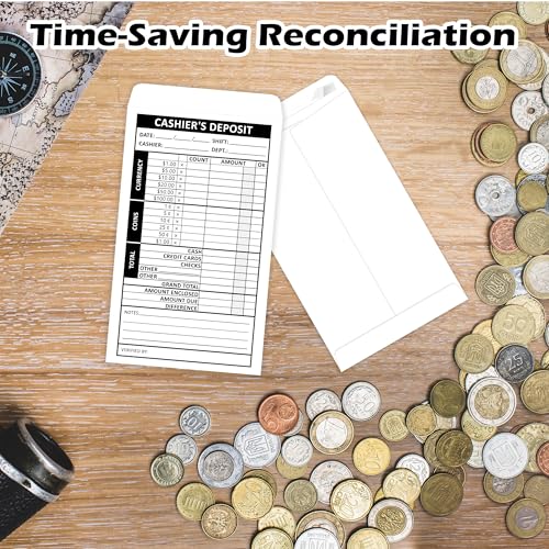 500 Pcs Cashiers Report Envelope 4 x 6.5 Inch Cash Drop Envelopes Money Envelopes Deposit Envelopes for Cash Self Seal for Retail Store Bank Restaurant Cash Handling (500, White)