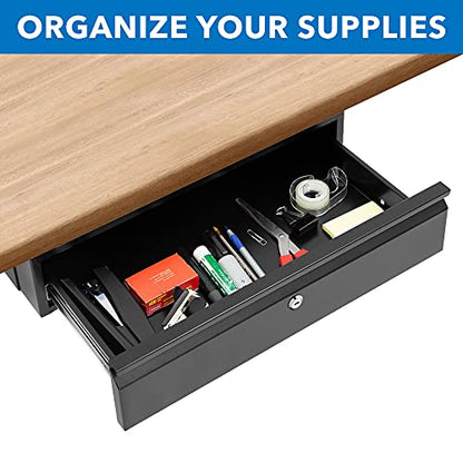 Mount-It! Locking Under Desk Pull-Out Drawer, Steel, 11 lb Capacity, 2 Keys - size: Lockable