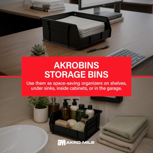 Akro-Mils 30235 AkroBins Plastic Storage Bins, 11"x11"x5", Black, 6-Pack - color: Black