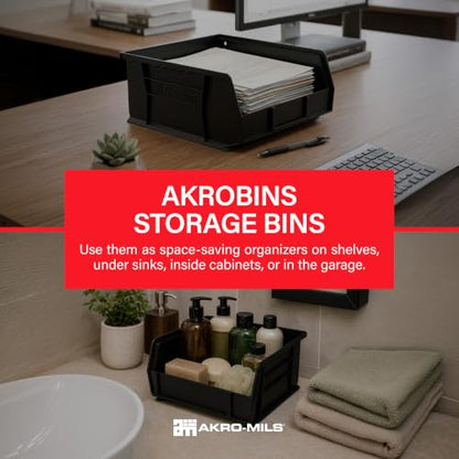Akro-Mils 30235 AkroBins Plastic Storage Bins, 11"x11"x5", Black, 6-Pack - color: Black