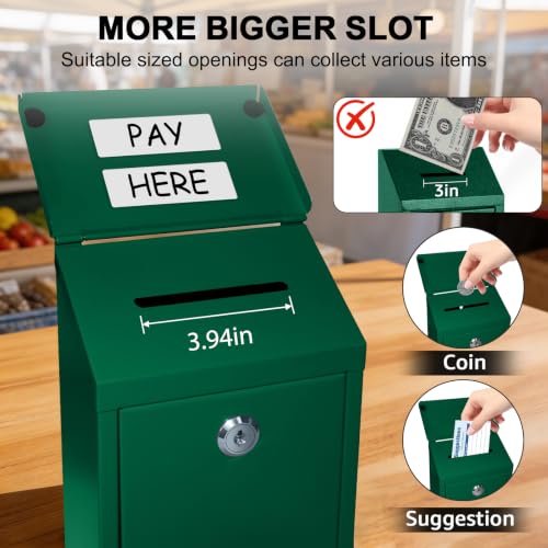CHONOVO Metal Cash Box 10.2" with 2 Magnetic Whiteboard, Green - color: Green
