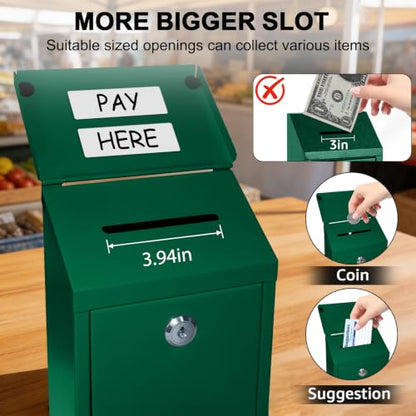 CHONOVO Metal Cash Box 10.2" with 2 Magnetic Whiteboard, Green - color: Green