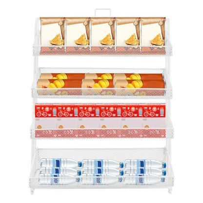 4 Tiers Retail Candy Display Rack, Snack Display Stand Metal Snack Organizer with Baskets, Snack Shelf For Countertop Wire Snack Spice Holder for Kitchen Supermarket (White)