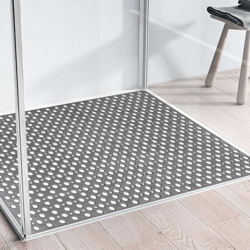 Extra Large Shower Mat, Yonala 47 x 32 Inch Non Slip Shower Mats for Inside Shower, Soft TPE Shower Floor Mat with Suction Cups and Drain Holes, Machine Washable Bathroom Shower Mat, Easy to Clean - color: Gray