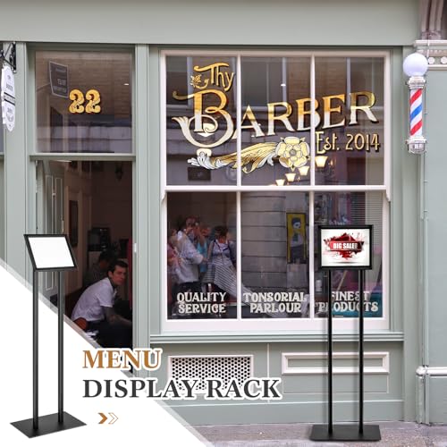 Floor Standing Sign Holder Menu Stand Metal Pedestal Poster Board Stand 8.5 x 11 Inch Advertisement Display Aluminum Snap Open Frame for Outdoor Restaurant Cafe Hotel, Black
