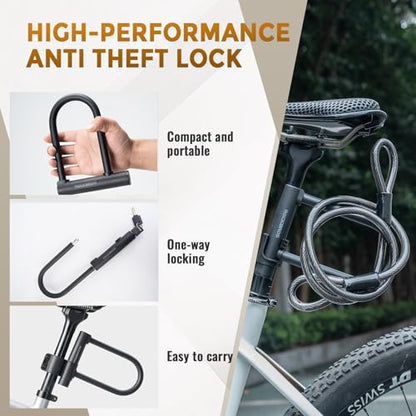 ROCKBROS Bike U Lock Anti Theft 4 ft Cable Mounting Bracket Keys