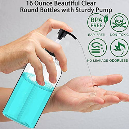 Empty Plastic Pump Bottles Dispenser 4 Pack 16oz/500ml Portable Clear BPA-Free Cylinder Shampoo Lotion Hand Pump Bottle Durable Refillable Containers - size: 16.9 Oz, 4 Pack