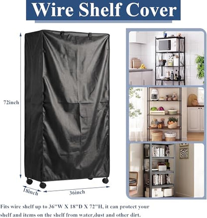 STARVAST Wire Shelf Cover, 210D Heavy Duty Silver-Coated Oxford Fabric, Dustproof, Heat Insulation, Wire Standing Shelving Covers with Zipper, Outdoor Storage Wire Rack Covers, 36" W x 18" D x 72" H