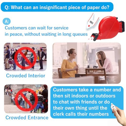 Take-A-Number Dispenser (Red) with Number Ticket Roll (3-Digit) — Queue Ticket Machine for Pickup/Order/Deli Counter, Bakery, DMV , Post Office, Pharmacy & Clinic