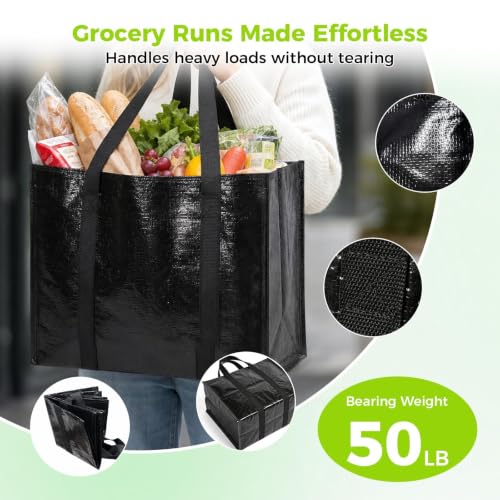 4 Pack Reusable Grocery Bags with Handles Waterproof Shopping Tote Bags - size: 33L