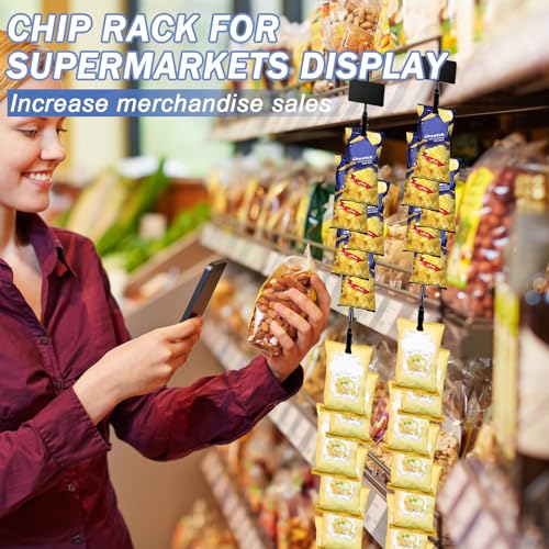 Hanging Chip Clip Strips for Merchandising with Hooks, 32 inch Chip Display Rack Stand 120 Clips Potato Chip Bag Holder with Label Headers Metal Retail Display Rack for Snack Candy 10 Pcs Black - size: 10Pcs-Black