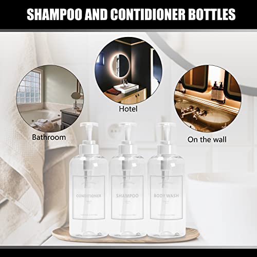 Shampoo Pump Dispenser, YACEYACE 3Pcs 16.9oz Clear Shower Soap Dispenser - color: Clear White