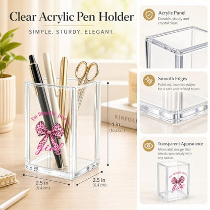 Pink Leopard Print Acrylic Pen Holder I'm Literally Just A Girl Sign - color: Pink