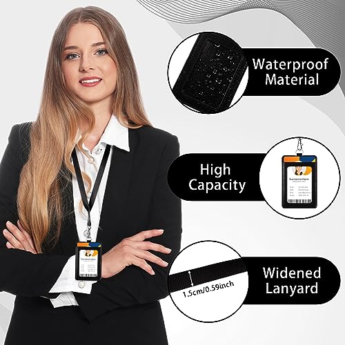 Fulmoon 25 Sets Leather Badge Holder with Lanyard Bulk School, Black