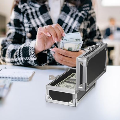Hipiwe Lockable Cash Box with Key and Single Row Currency Tray - color: Black+Silver, size: Small