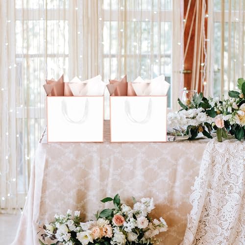 ReliThick 12 Pack Paper Gift Bag with Handles & Tissue, Rose Gold, White - color: Rose Gold, White