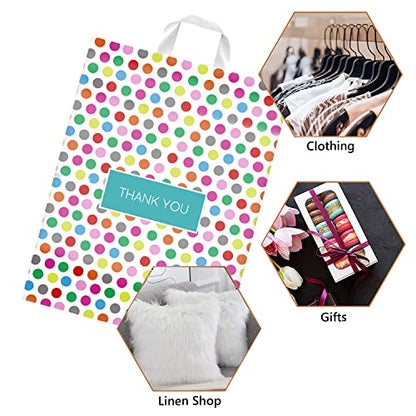 Purple Q Crafts Printed Polka Dot Thank You Bag. 50 PACK 15"x18". Frosted Soft Loop Shopping Bag with Gusset for Merchandise, Boutiques (15"x18") - size: Large 15"x18"