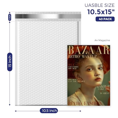 Fuxury White Bubble Mailers 10.5x16" 40 Pack,Padded Envelopes Self Seal - color: White, size: 10.5x16" 40PC