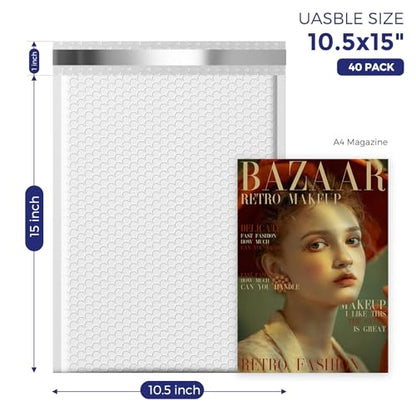 Fuxury White Bubble Mailers 10.5x16" 40 Pack,Padded Envelopes Self Seal - color: White, size: 10.5x16" 40PC