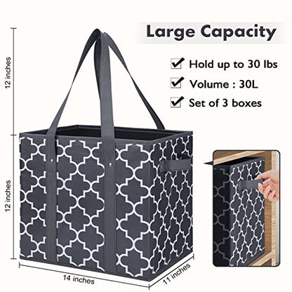 Reusable Grocery Bags 2Pack Foldable Washable Large Storage Bins, Dark Grey - color: Dark Grey, size: 2 Pack