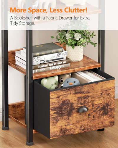 Furologee 6 Tier Bookshelf with Drawer, Tall Narrow Bookcase, Rustic Brown - color: Rustic Brown, size: 6 Tier