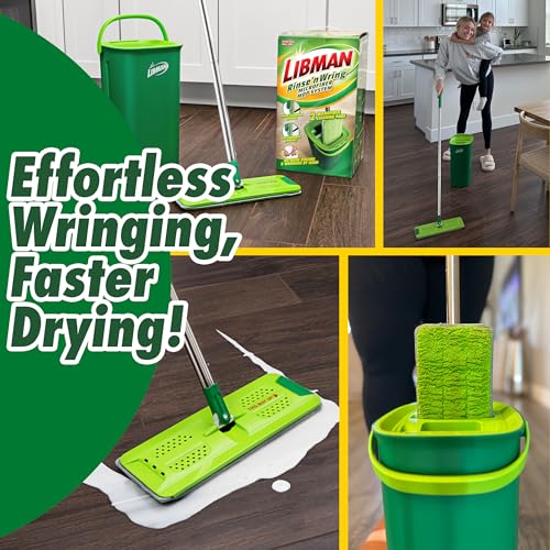 Libman Rinse 'n Wring Mop and Bucket System, 2 Microfiber Pads Included - style: 2 Pads