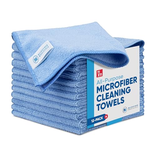 Microfiber Wholesale Cleaning Cloths | 12 Pack | 11" x 11" Reusable Towels, Wash Rags, Dust Cloth, All-Purpose: Kitchen, Dish, Cars, Shop, Glass (Blue) - color: Blue