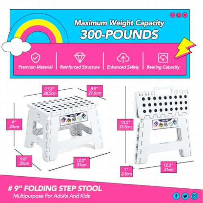 Delxo 9 Inch Kids Step Stool,300 Lbs Folding Step Stool for Toddler White - color: White, size: 9 Inch