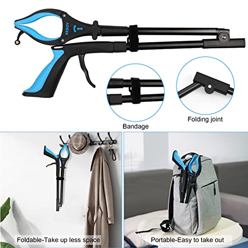 Kekoy 2-Pack Reacher Grabber Tool, 32" Grabbers for Elderly, Trash Picker Grabber with Light, Extended Claw Reacher Tool, Foldable Pick Up Grab Tool, Magnetic Sticks Grippers for Reaching (Blue) - color: Blue