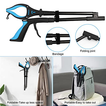 Kekoy 2-Pack Reacher Grabber Tool, 32" Grabbers for Elderly, Trash Picker Grabber with Light, Extended Claw Reacher Tool, Foldable Pick Up Grab Tool, Magnetic Sticks Grippers for Reaching (Blue) - color: Blue