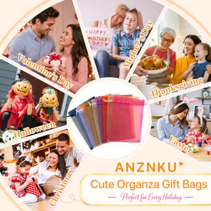 ANZNKU 100PCS Organza Bags 6x9, Colorful Small Mesh Gift Bags Drawstring - color: Multicolor