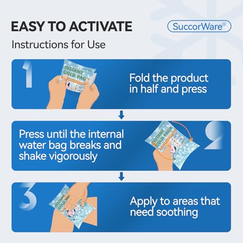 SuccorWare 30 Pack Instant Ice Packs for Injuries(4.9''x5.9'') Disposable Cold Packs for Pain Relief, Swelling, Sprains & Outdoor Activities - size: 30 Packs(4.9''x5.9'')