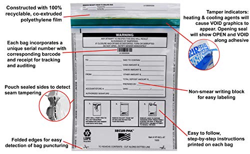 Secur-Pak Deposit Bags - Pack of 100 - Bill Capacity - color: Clear, size: 15x20 (6000 cap)