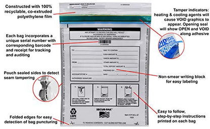 Secur-Pak Deposit Bags - Pack of 100 - Bill Capacity - color: Clear, size: 15x20 (6000 cap)